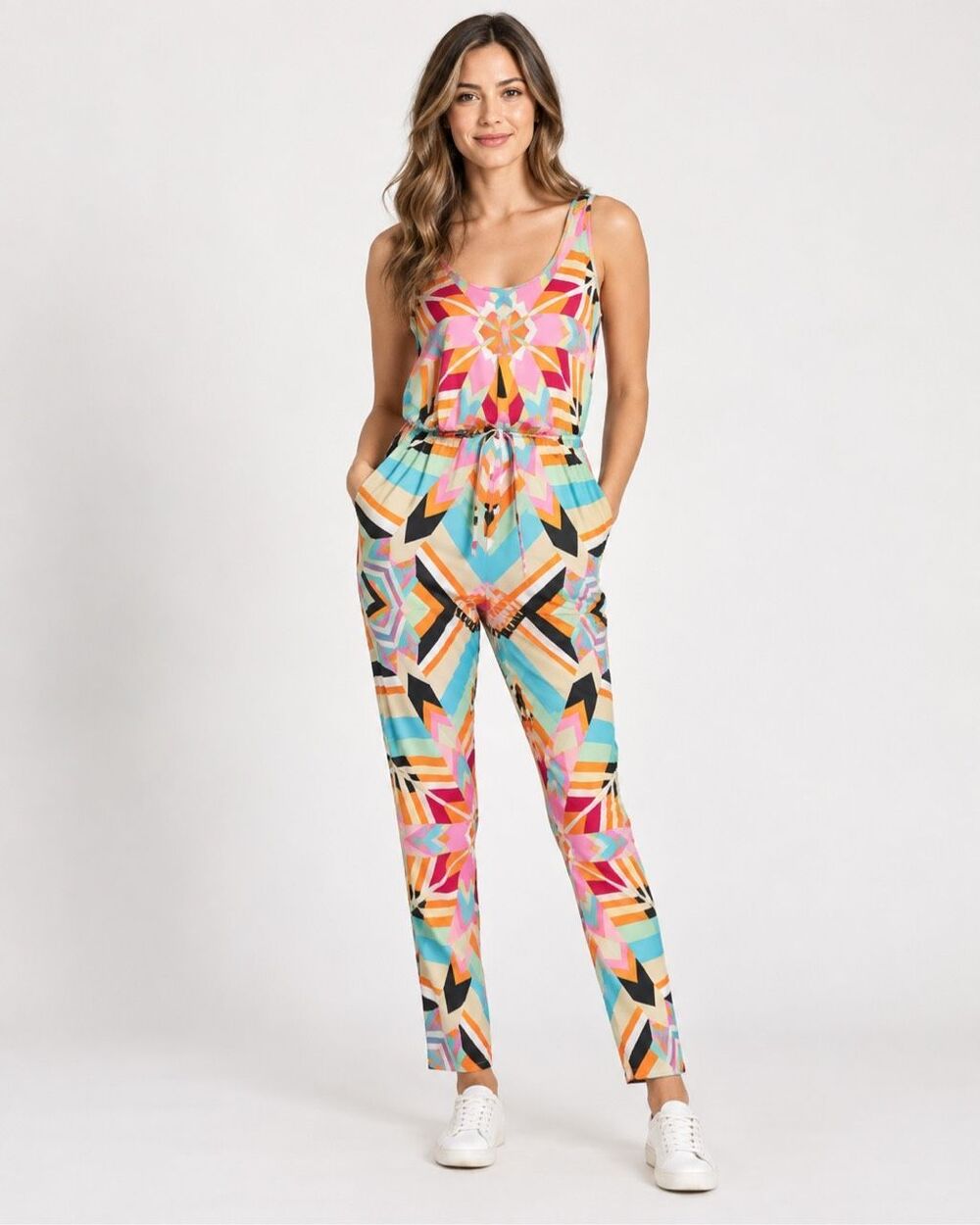 Mara Hoffman Multicolor Geometric Kaleidoscope Drawstring Jumpsuit Size M